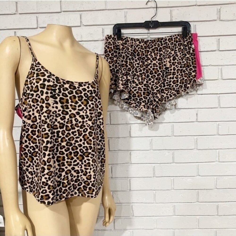 French Affair Women's Leopard Print Cami Sleep Set -‎ Size 1X